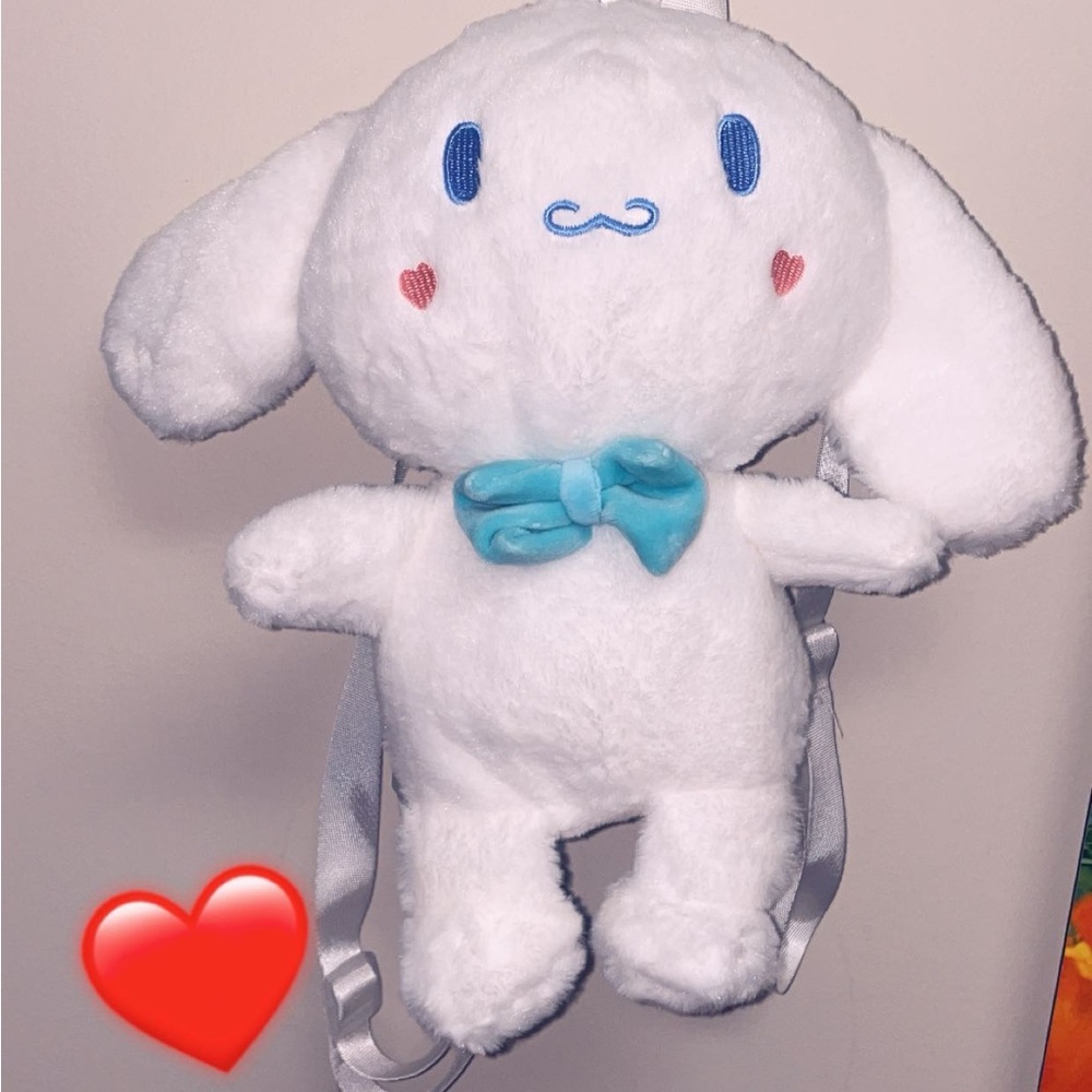 Sanrio Cinnamoroll Plush Backpack in White with Blue Bow